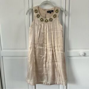 Mini Boden Champagne Metallic Jeweled Trapeze Special Occassion Dress Size 11/12